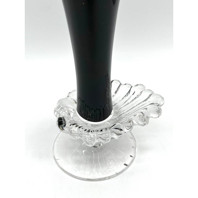 Vintage Glossy Black Glass Vase with Ornamentally Relief-Patterned Base, 1920s For Sale - Image 4 of 13