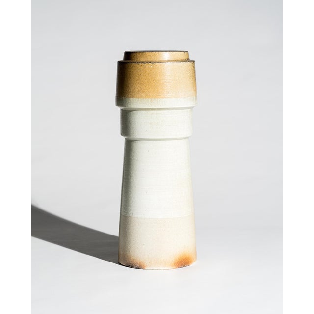 Porcelain vase by German ceramic artist Martin Schlotz, made from grey chamotte porcelain with Limoges engobe and a salt-...