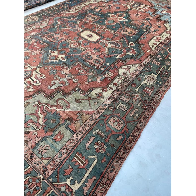 Antique Terracotta Sage Green Ice Blue & Eggshell Rug 9.3 X 14 For Sale - Image 4 of 12