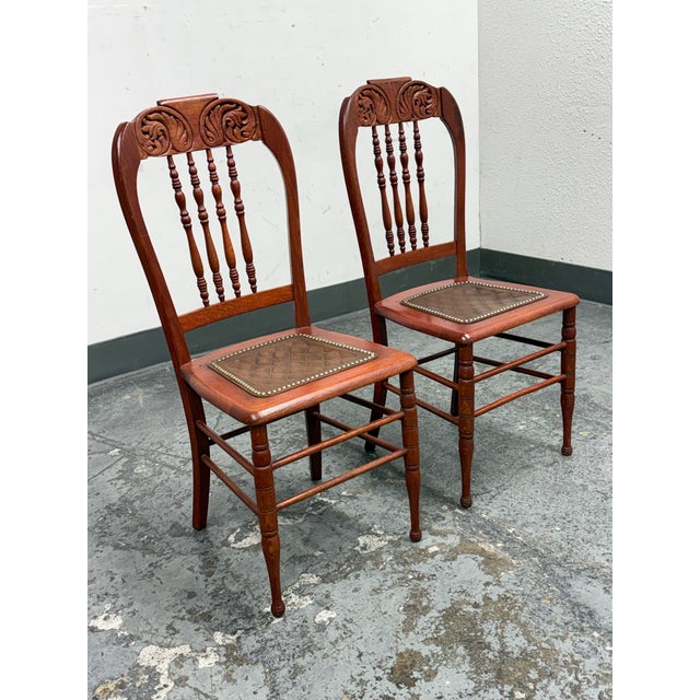 Victorian 19th Century Victorian Oak Side Chairs, Pair For Sale - Image 3 of 12