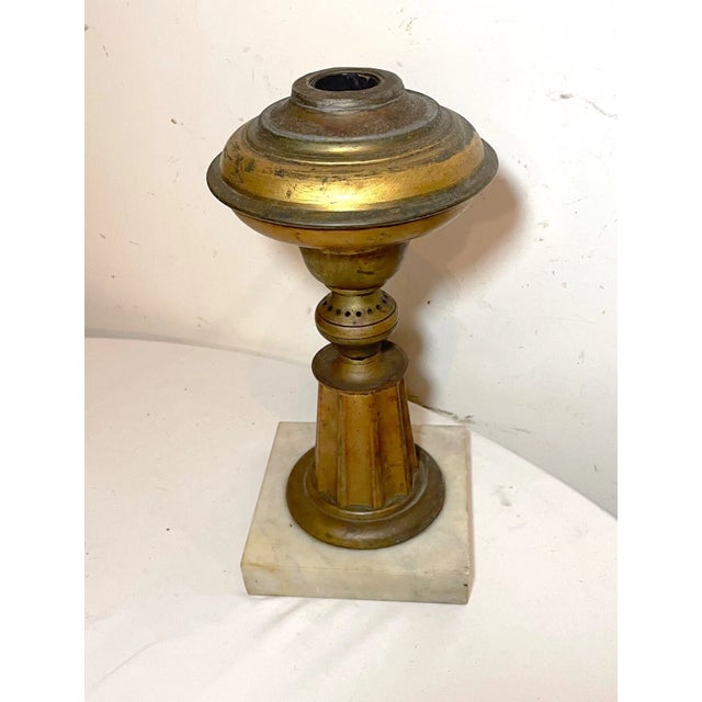 Rare Antique 1800 Gilded Brass Marble Electrified American Astral Table Oil Lamp For Sale - Image 9 of 11