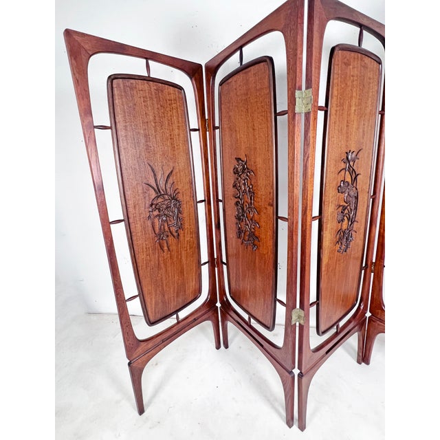 Brown C. 1960s Modernist Danish Teak Four Panel Room Divider / Folding Screen For Sale - Image 8 of 10
