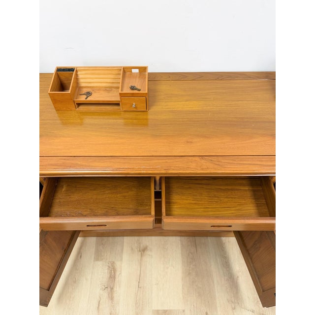 Antique Style Oak Office Credenza With Locking Doors and Finished Back For Sale - Image 14 of 17