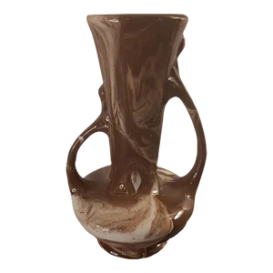 1970s Art Studio Drip Glaze Pottery Dual Handle Vase