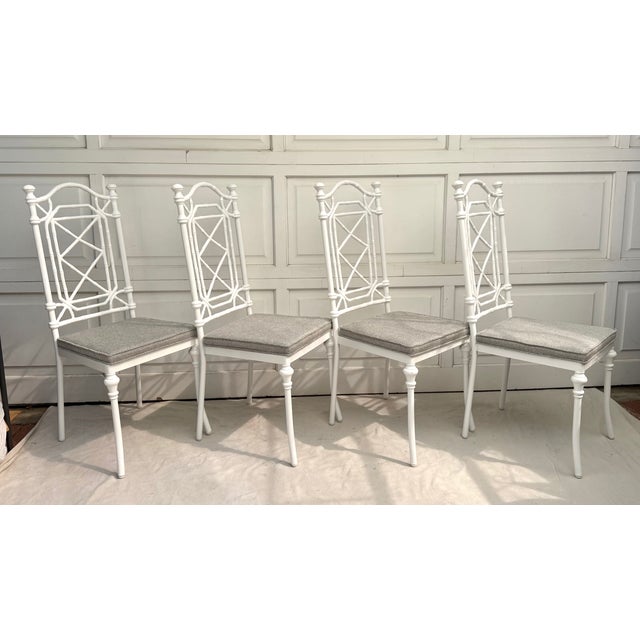 Set of 4 Restored Kessler Faux Bamboo Fretwork Chinoiserie Dining Chairs, Indoor/Outdoor For Sale - Image 12 of 17
