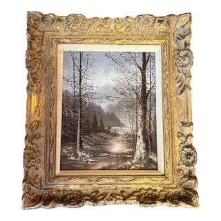 1970’s Original Impressionist Winter Stream Landscape Painting For Sale