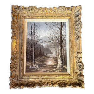 1970’s Original Impressionist Winter Stream Landscape Painting