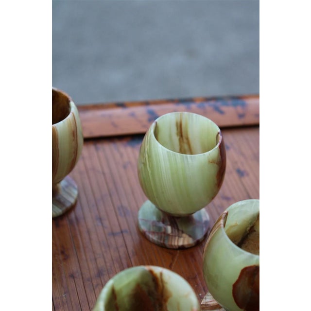 Mid-Century Modern Tanzanian Green Onyx Liquor Glasses, 1950s, Set of 6 For Sale - Image 3 of 10