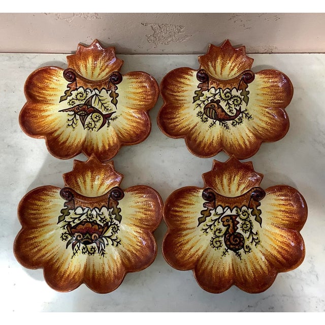 French 1930 Fouillen Quimper Faience French Oyster Plate For Sale - Image 3 of 4