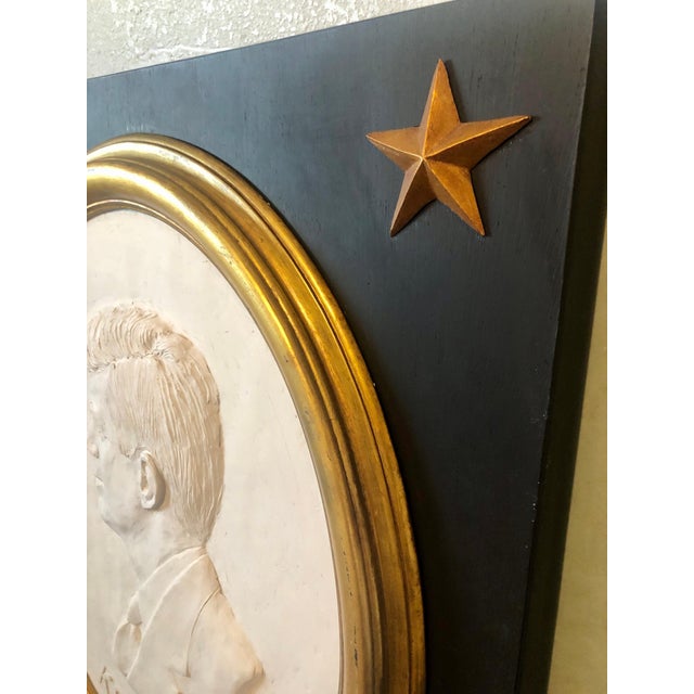 Wood Early 20th Century David Adickes, Texas Artist David Pryor Adickes John F Kennedy Bas Relief Painted Sculpture For Sale - Image 7 of 11