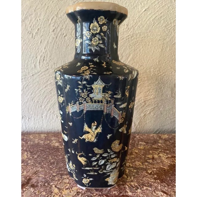 Black Mid 20th Century Black and Yellow Chinese Famille Noire Vase For Sale - Image 8 of 13