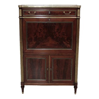 18th Century Louis XVI Secretary in Mahogany, White Marble, and Brass For Sale