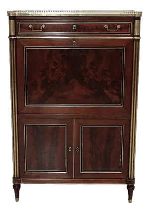 18th Century Louis XVI Secretary in Mahogany, White Marble, and Brass