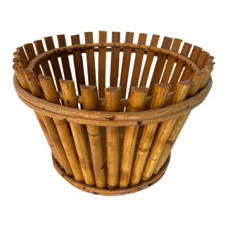Mid Century Bamboo Planter Basket For Sale