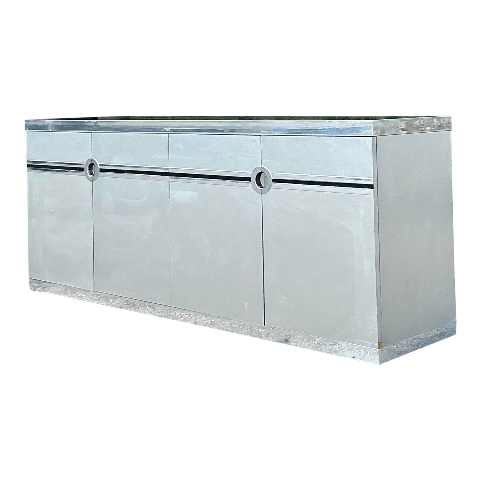 Vintage Boho Pierre Cardin Brushed Stainless Steel Credenza | Chairish