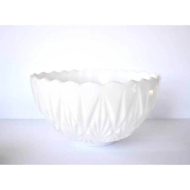 Mid-Century Geometric White Milk Glass Punch Bowl & Cups Set- 13 Pieces For Sale In San Francisco - Image 6 of 9