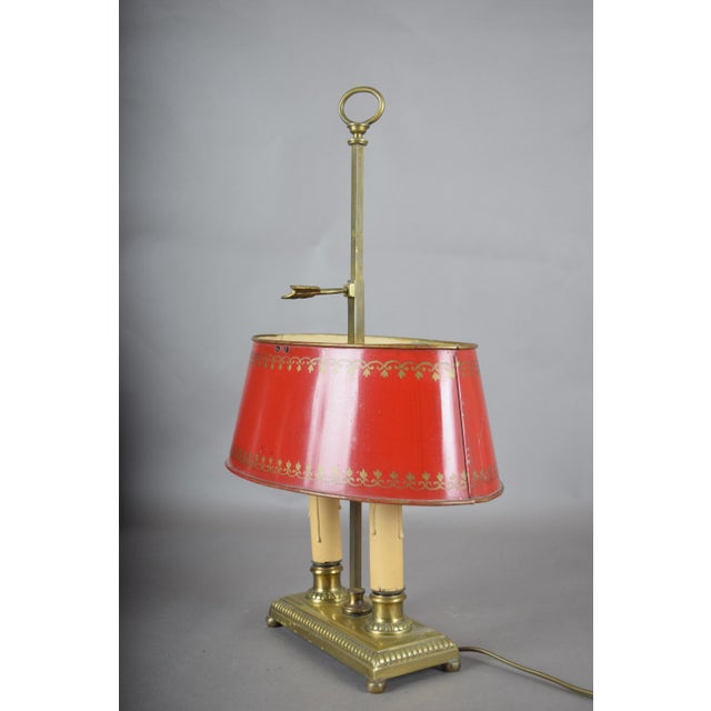 Brass Bouillotte Table Lamp with Red Tole Shade, 1950s For Sale - Image 11 of 15