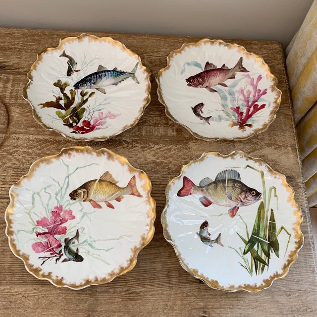 Antique Gilded Handpainted English Minton Fish Plates Chairish