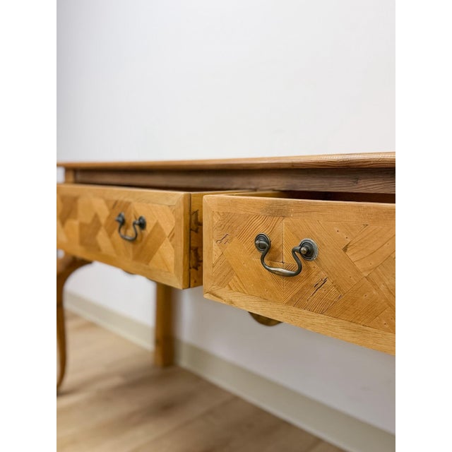 Solid Pine Console Table With Inlay Top and Drawers Organic Modern Studio Craft For Sale - Image 12 of 17