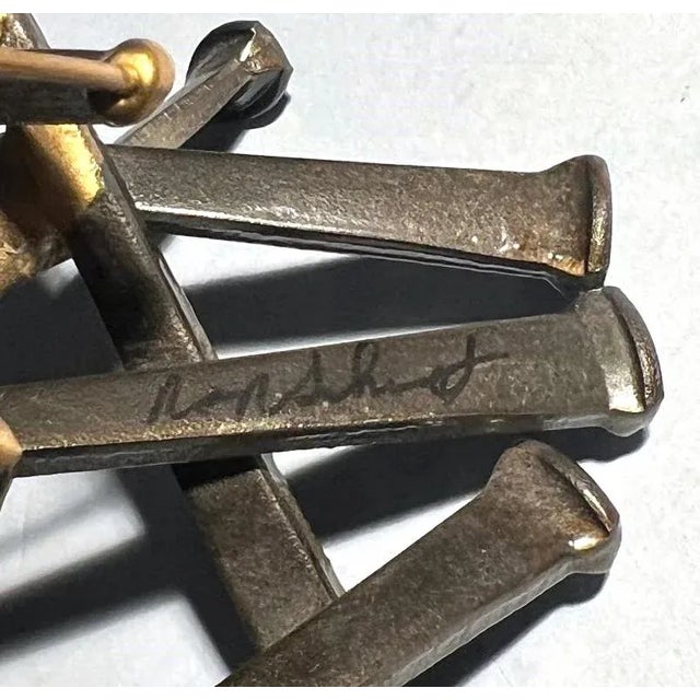 Vintage Ron Schmidt Mid-Century Modern Brutalist Metal Nail Art Sculpture "Camp Fire" 1960's Tabletop Abstract Art For Sale - Image 10 of 10
