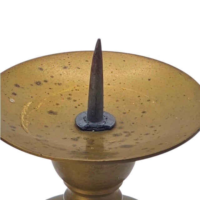 Gold Mid-Century Indian Brass & White Marble Candlesticks Pair For Sale - Image 8 of 11