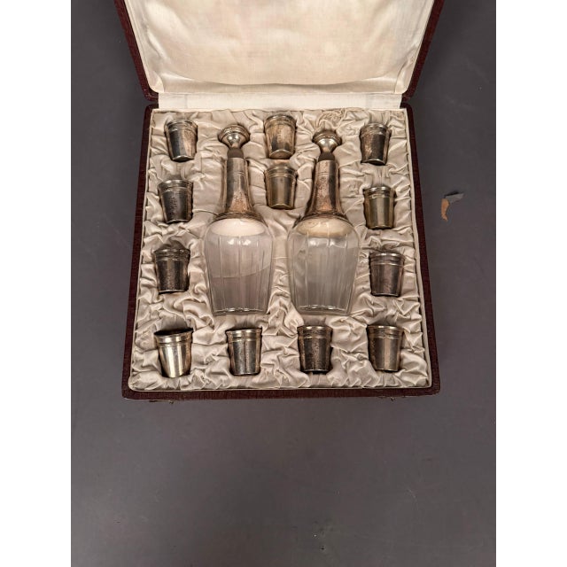 Wood 19th Century English Crystal Liquor Set in Silk-Lined Carrying Case - 14 pcs For Sale - Image 7 of 11