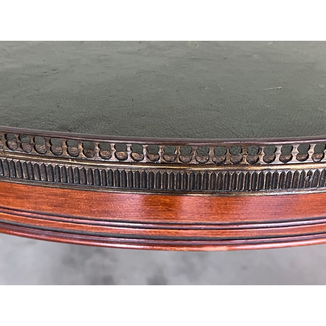 Wood French Provincial Mahogany With Stenciled Leather Top Round Coffee Table For Sale - Image 7 of 9