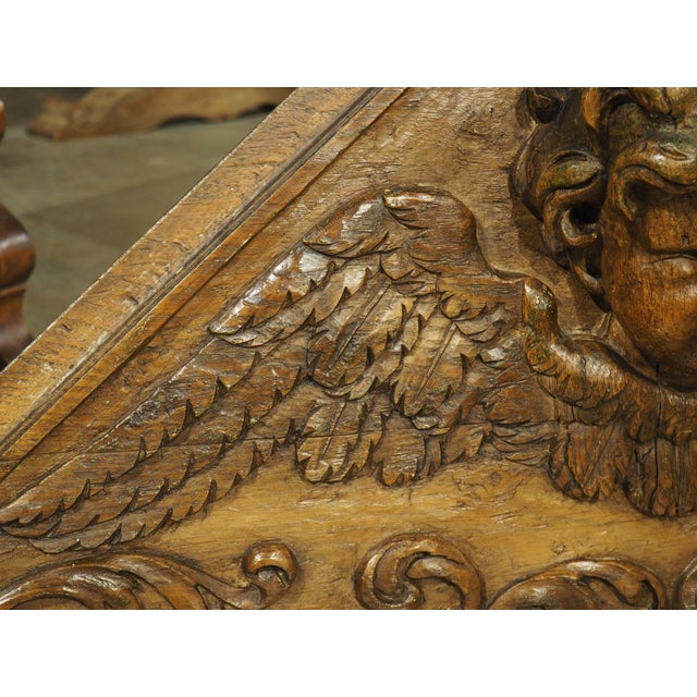 18th Century 18th Century French Carved Oak Overdoor Pediment With Winged Cherub For Sale - Image 5 of 18