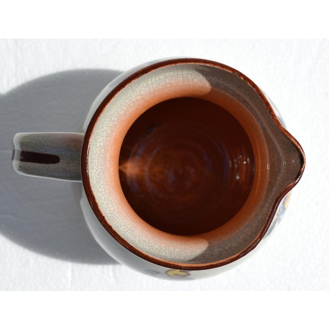 1950s American Earthenware Stoneware Folk Art Pitcher Hand Painted Rustic Cottage For Sale - Image 14 of 18