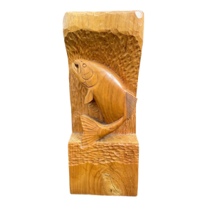 Vintage Folk Art High Relief Leaping Trout Fish Wood Block Carving