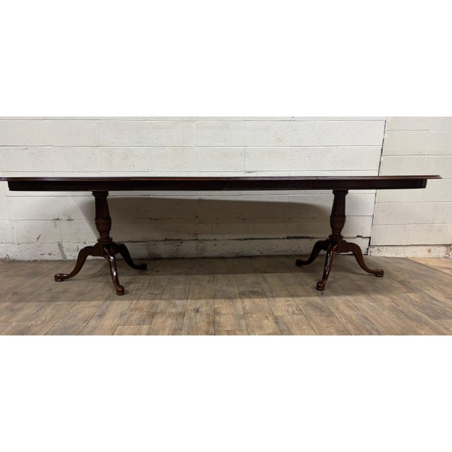 Drexel Vintage Drexel Georgian Style Cherry Double Pedestal Dining Table For Sale - Image 4 of 16
