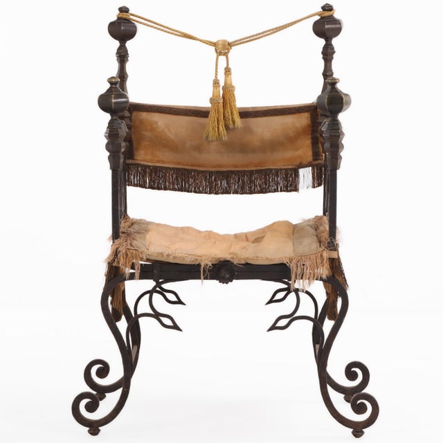 Traditional A French Savonarola Style Iron and Bronze Chair, C. 1900. For Sale - Image 3 of 9