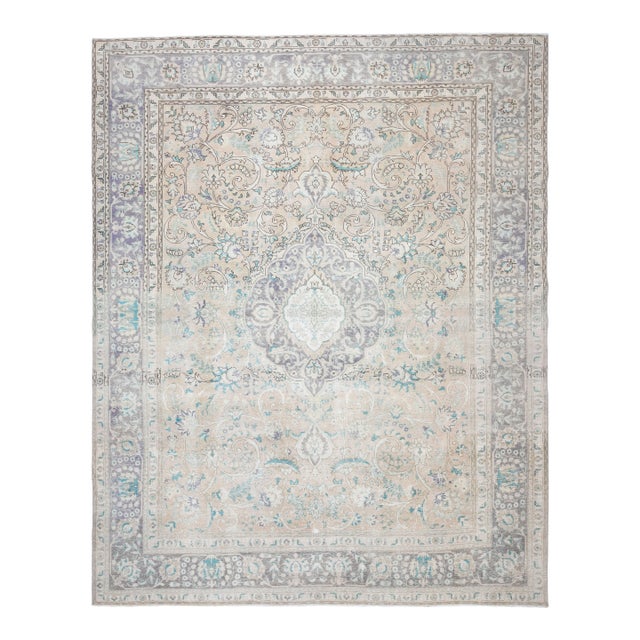 1970s Vintage Persian Handmade Wool Cotton Blue Area Rug For Sale