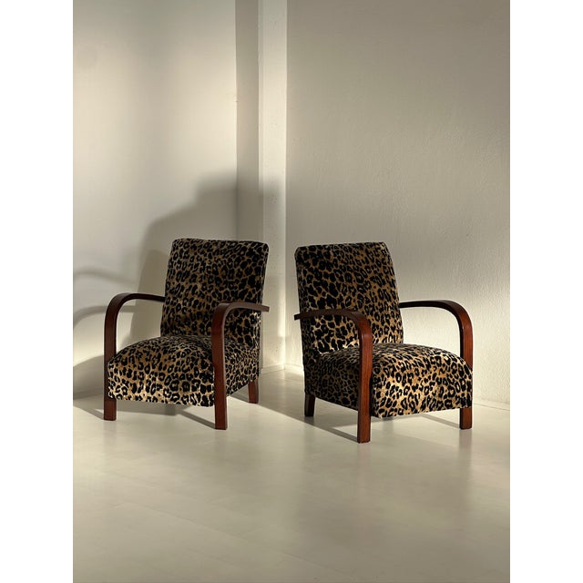 1940s Art Deco Armchairs in Spotted Velvet, 1930s, Set of 2 For Sale - Image 5 of 5