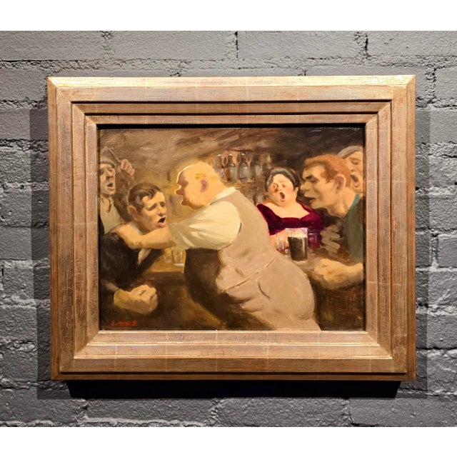 English Edward Sylvester Hynes -the Pub Brawl -c.1930s Oil Painting For Sale - Image 3 of 10