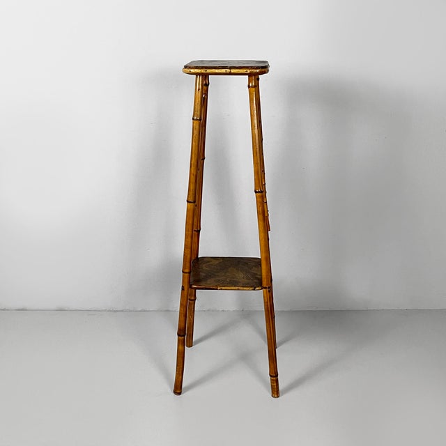 Italian Art Nouveau Style Pedestal in Brown Leather and Bamboo, 1930s For Sale - Image 3 of 18