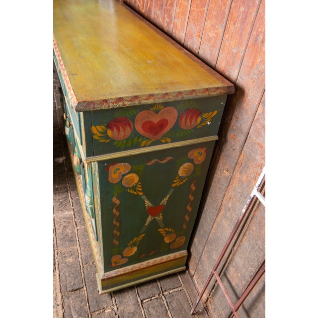 Folk Art 1940s Hand-Painted Folk Art Bar Cabinet by Peter Hunt in Green For Sale - Image 3 of 13