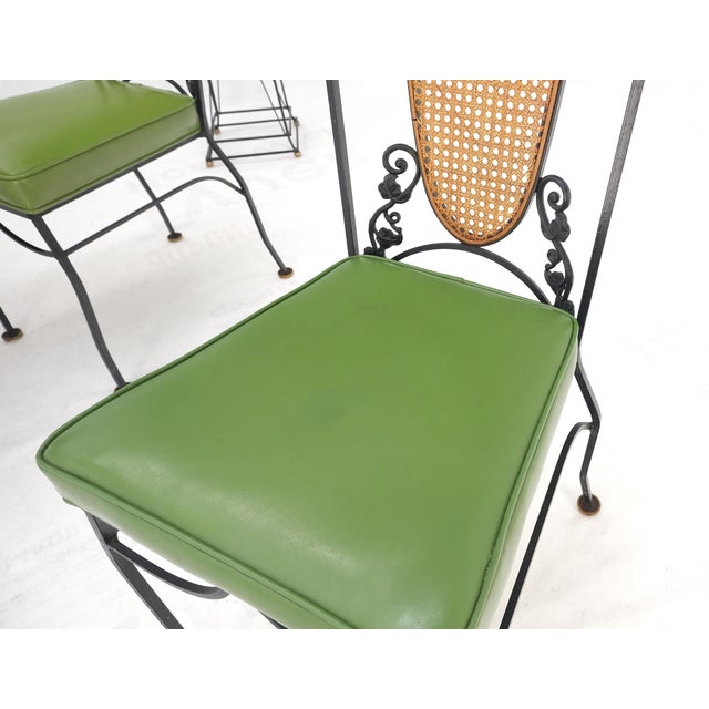 Mid 20th Century Resin Cast Abalone Shell Round Top Outdoor Table 4 Cane Back Chairs Iron Set For Sale - Image 4 of 16