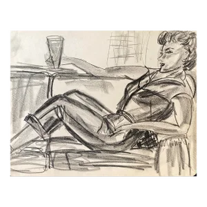 1950s Virginia Spencer Reclining Woman Drawing