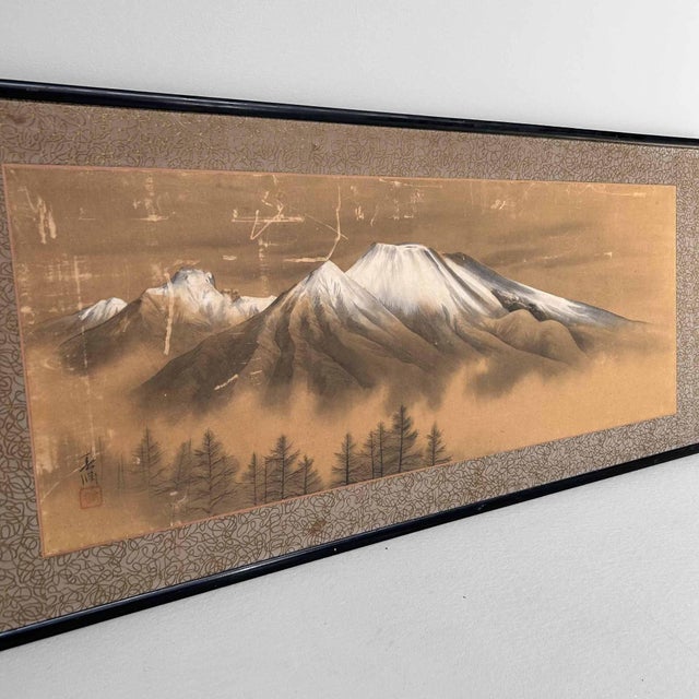 Decorative wall panel featuring a painted Japanese mountain landscape from the Meiji period. Dimensions: height 50 cm,...