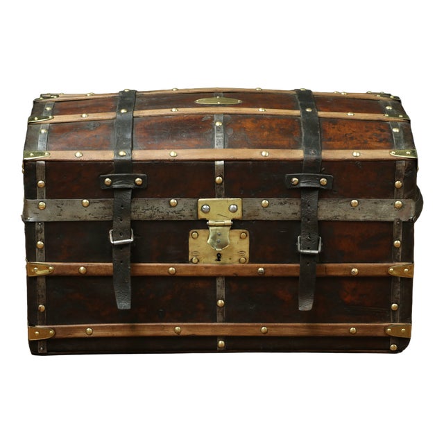 19th Century Domed Leather Trunk, 1920s For Sale
