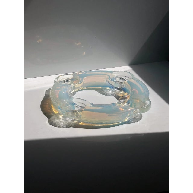 Iridescent Opaline Murano Glass Filigrana Candleholder, 1960s For Sale - Image 4 of 6