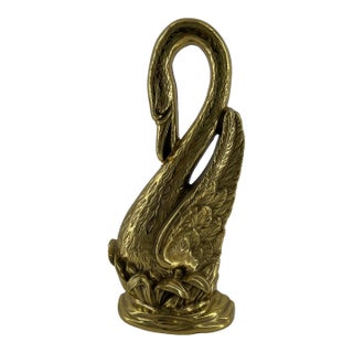 Late 20th Century Solid Brass Swan Doorstop by Virginia Metalcrafters For Sale