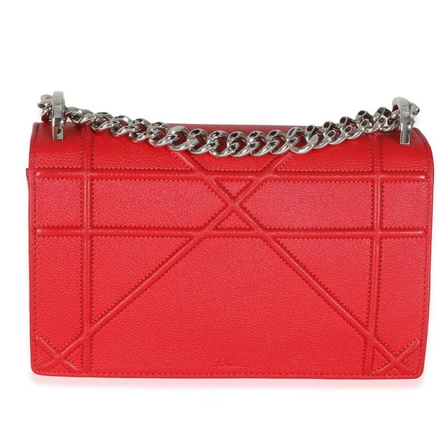 Christian Dior Red Grained Calfskin Small Diorama Flap Bag For Sale - Image 4 of 9