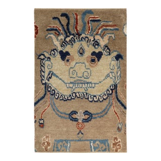 Rug & Kilim’s Classic Tiger Pictorial Rug in Beige and Blue Tones For Sale