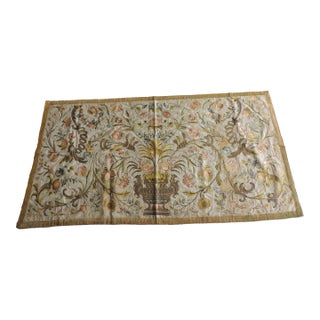 18Th C. Large Antique Yellow and Green Embroidered Textile Panel For Sale