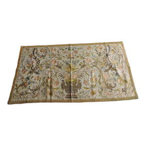 18Th C. Large Antique Yellow and Green Embroidered Textile Panel