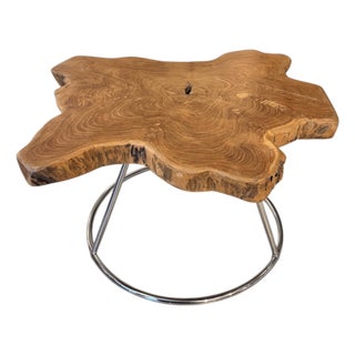 Natural Live Edge Coffee Table with Walnut Top on Chrome Base, 2000s For Sale