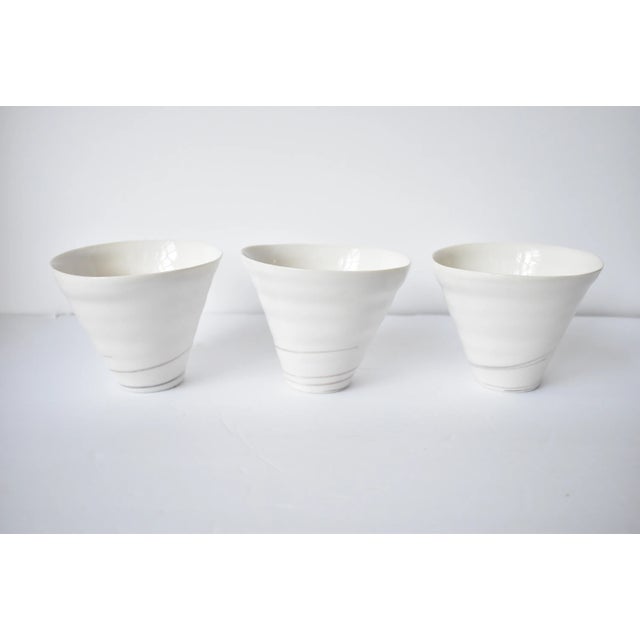 Early 21st Century Art Pottery Hand-Thrown White Porcelain Bowls - Set of 5 For Sale - Image 5 of 11