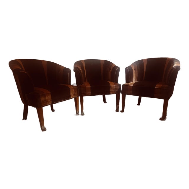 Vintage Art Deco St Timothy Chair Company Velvet Barrel Back Club Chair For Sale
